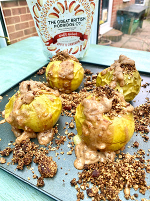 Stuffed baked apples with a vegan salted caramel sauce
